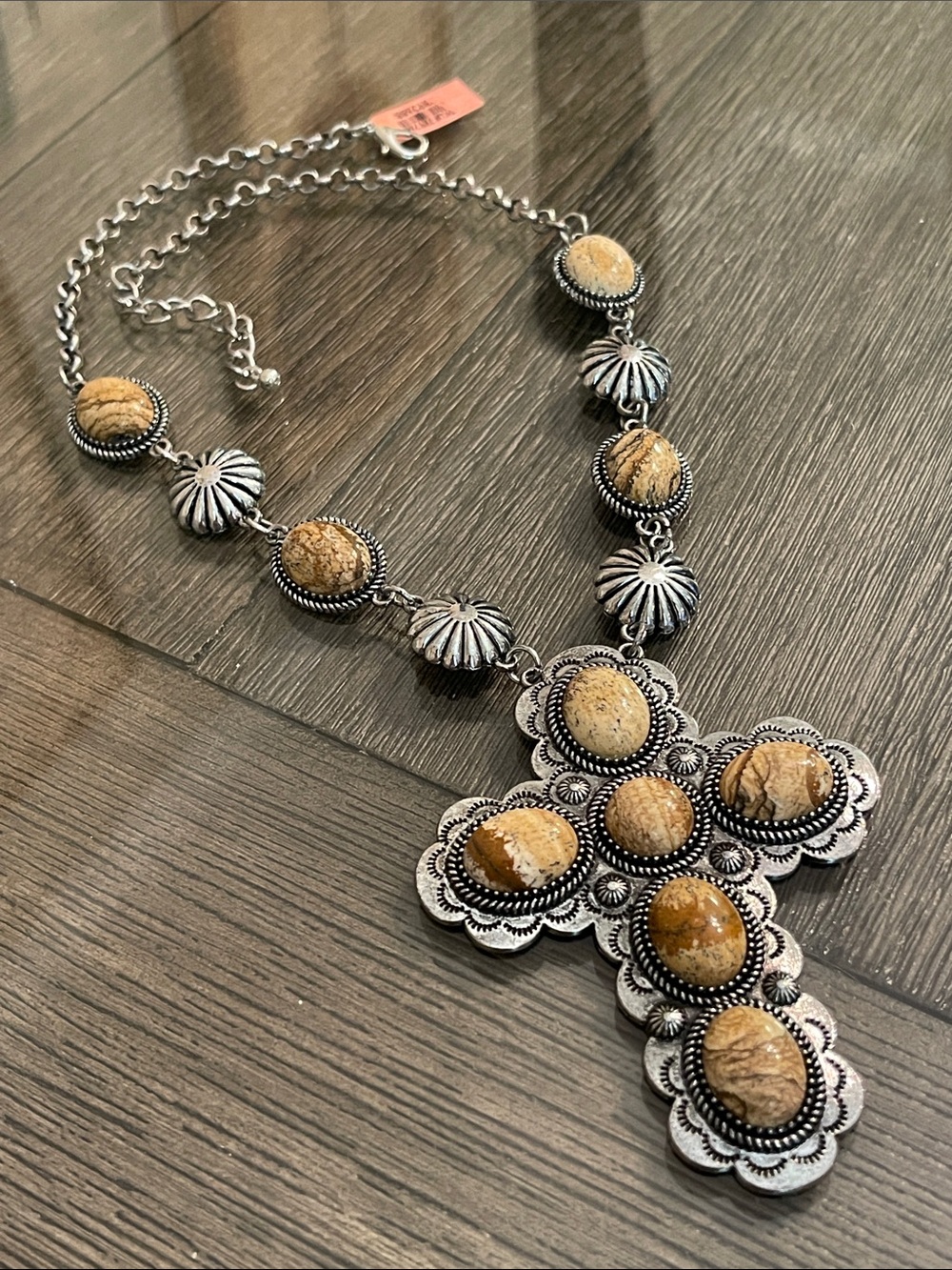 Southwestern Style Antique Silver-tone Concho & Cross Necklace